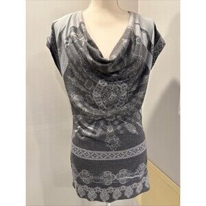 Dots Black Floral Lace Back Short Sleeve Blouse Shirt Top Tunic Cowl Neck Sz M